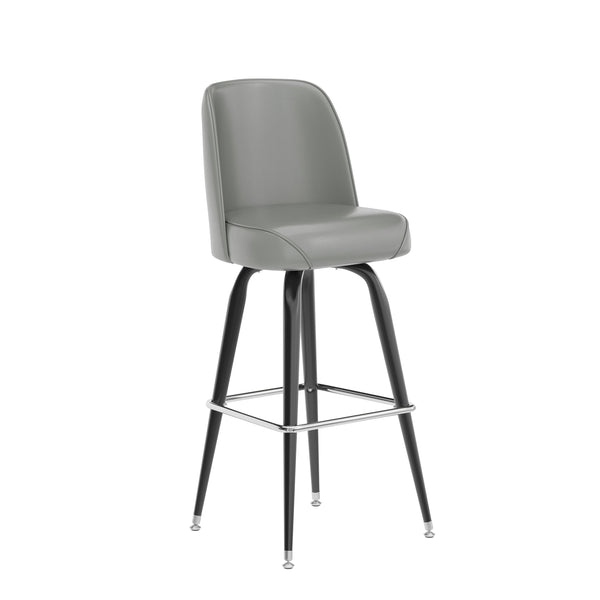 Gray |#| Metal Bar Stool with Swivel Vinyl Bucket Seat and Footrest in Gray