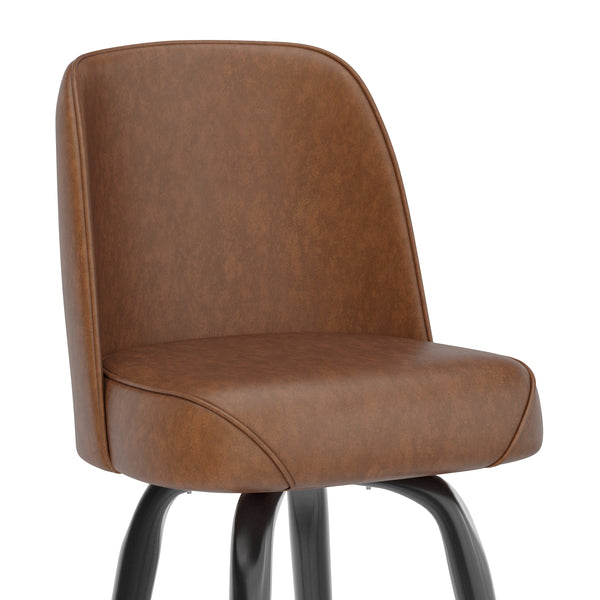 Weathered Brown |#| Metal Bar Stool with Swivel Vinyl Bucket Seat and Footrest in Weathered Brown