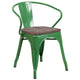 Green |#| Green Metal Chair with Wood Seat and Arms - Restaurant Furniture