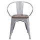 Silver |#| Silver Metal Chair with Wood Seat and Arms - Restaurant Furniture
