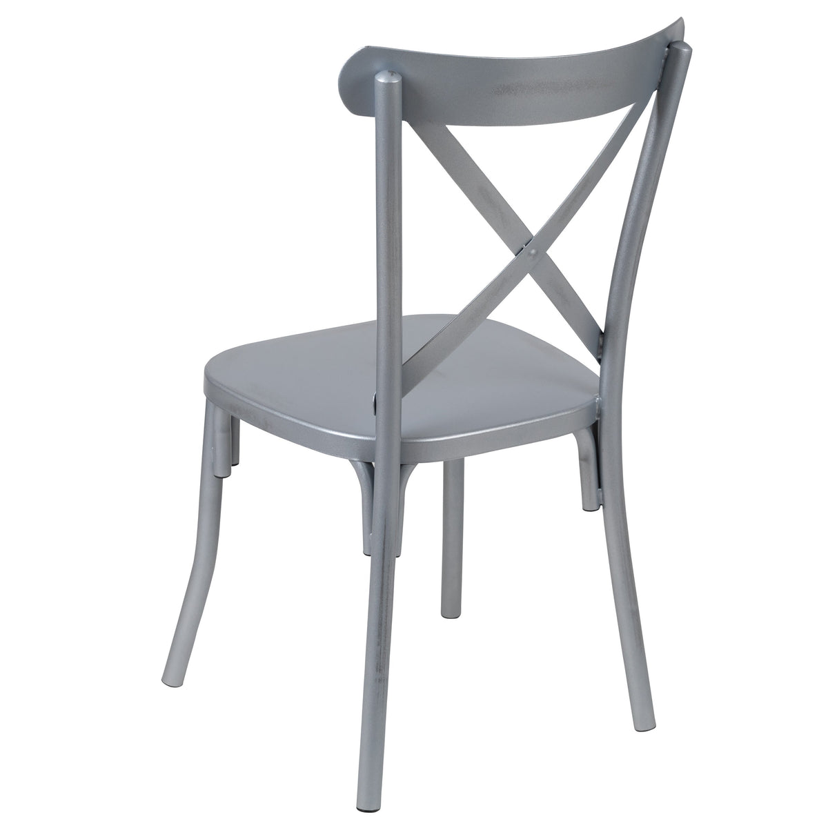 Distressed Silver |#| Metal Cross Back Dining Chair - Distressed Rustic Silver Finish-Multi-Use Chair
