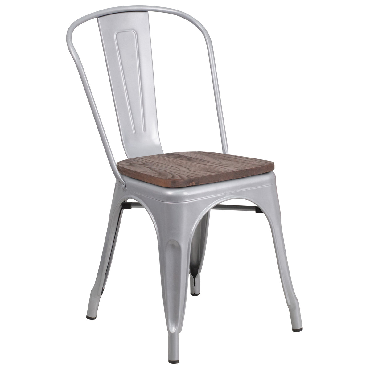 Silver |#| Silver Metal Stackable Chair with Wood Seat - Restaurant Chair - Bistro Chair