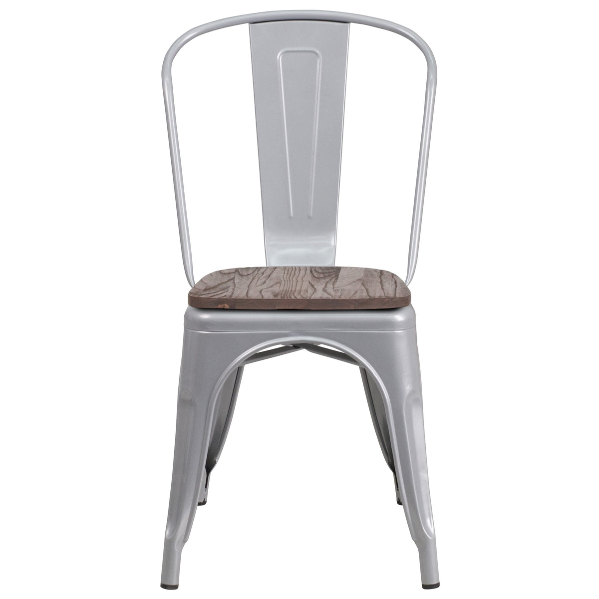 Silver |#| Silver Metal Stackable Chair with Wood Seat - Restaurant Chair - Bistro Chair