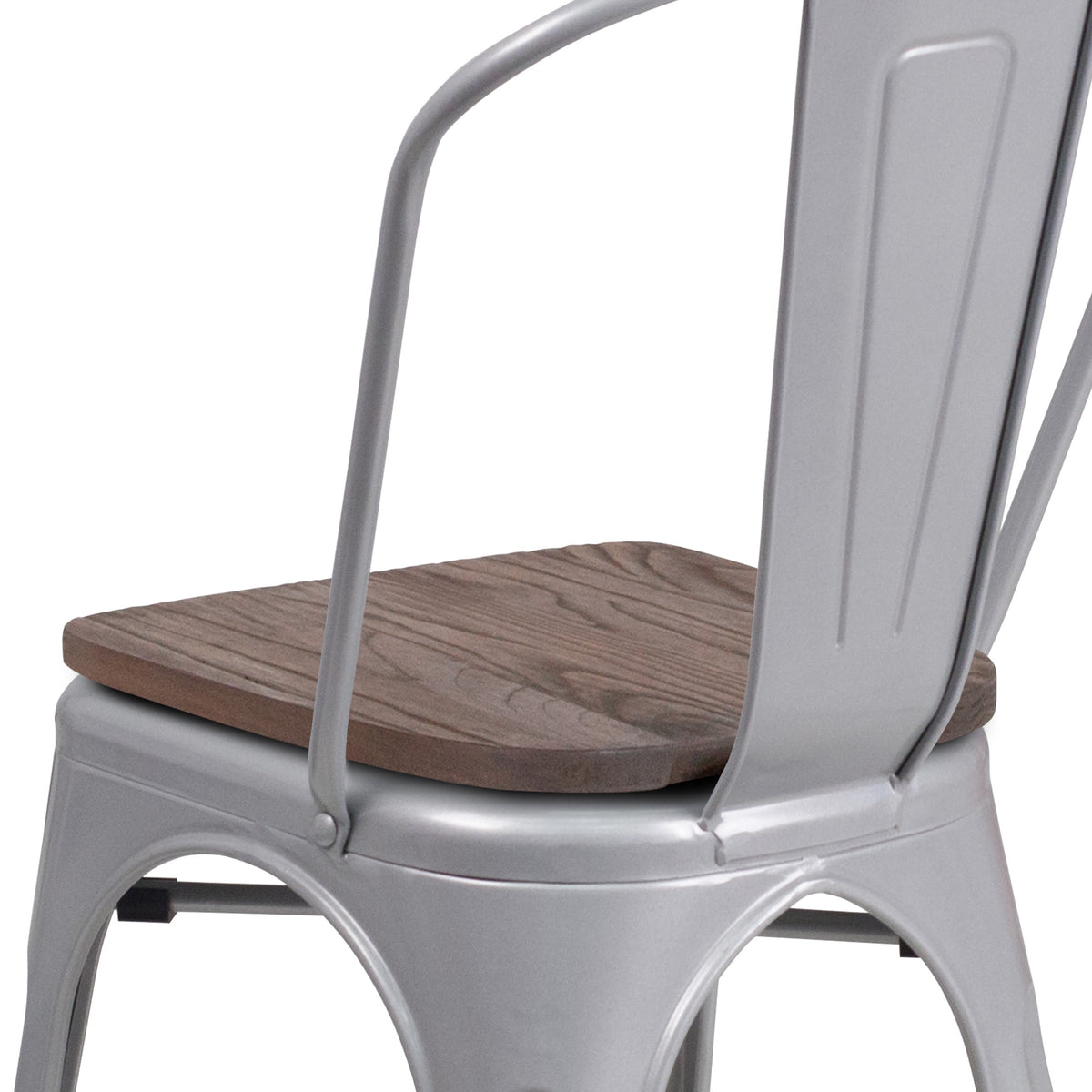 Silver |#| Silver Metal Stackable Chair with Wood Seat - Restaurant Chair - Bistro Chair