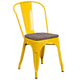 Yellow |#| Yellow Metal Stackable Chair with Wood Seat - Restaurant Chair - Bistro Chair