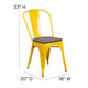 Yellow |#| Yellow Metal Stackable Chair with Wood Seat - Restaurant Chair - Bistro Chair