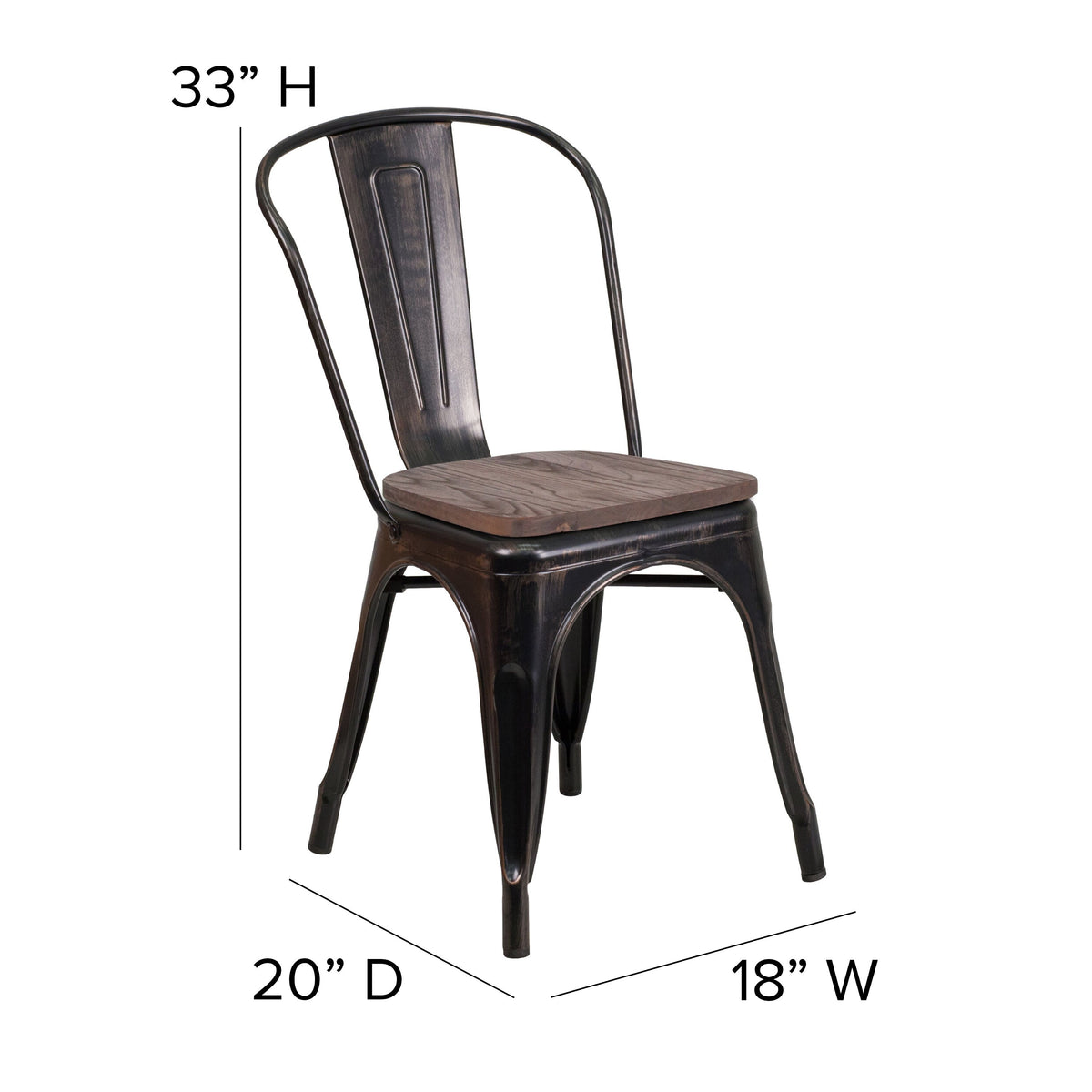 Black-Antique Gold |#| Black-Antique Gold Metal Stackable Chair with Wood Seat - Restaurant Chair