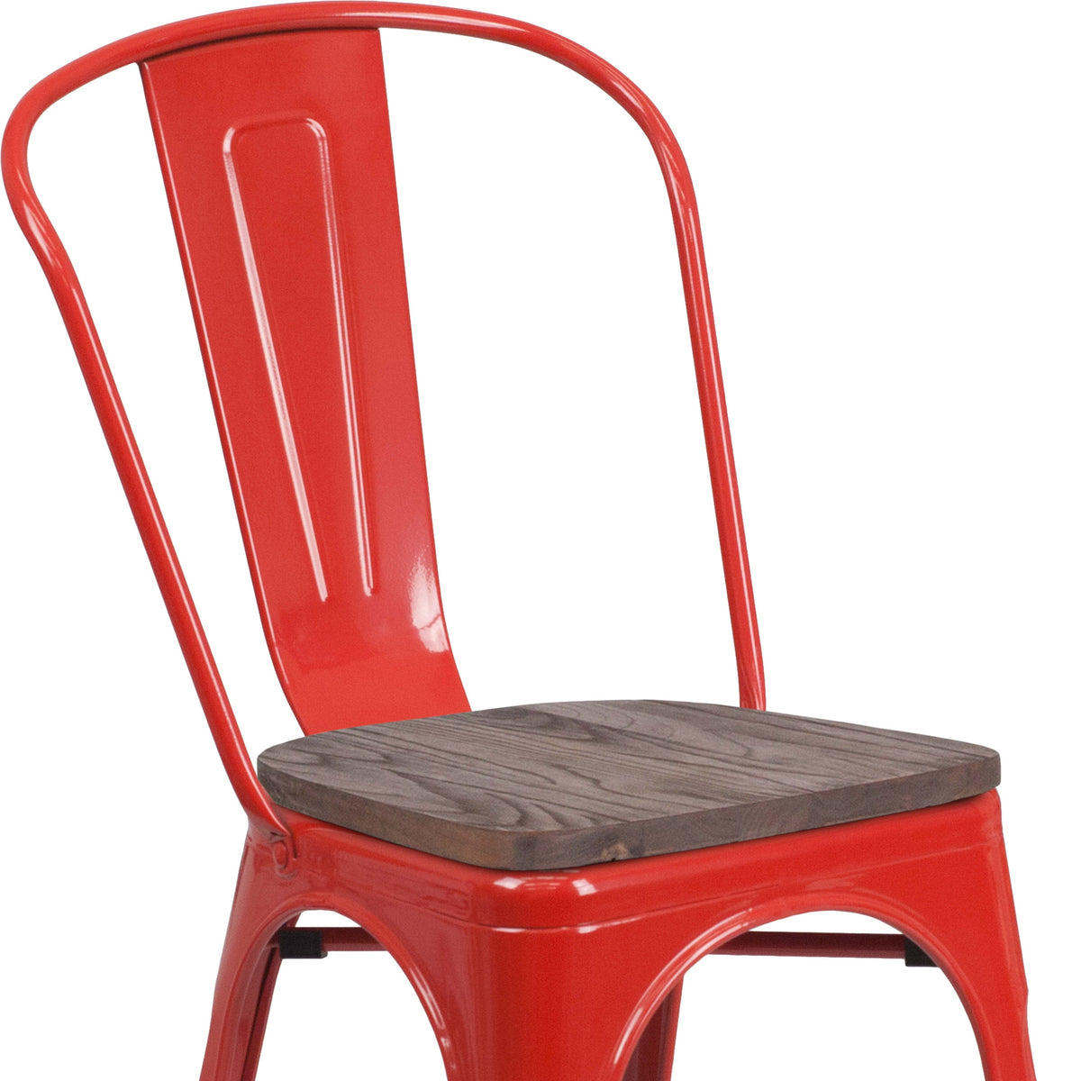 Red |#| Red Metal Stackable Chair with Wood Seat - Restaurant Chair - Bistro Chair