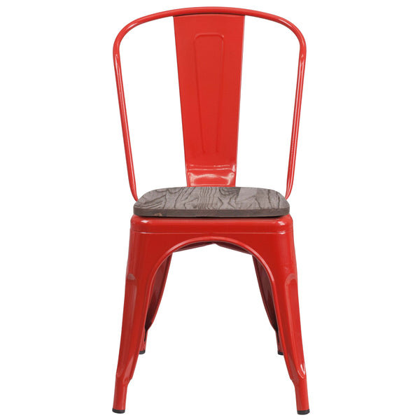 Red |#| Red Metal Stackable Chair with Wood Seat - Restaurant Chair - Bistro Chair