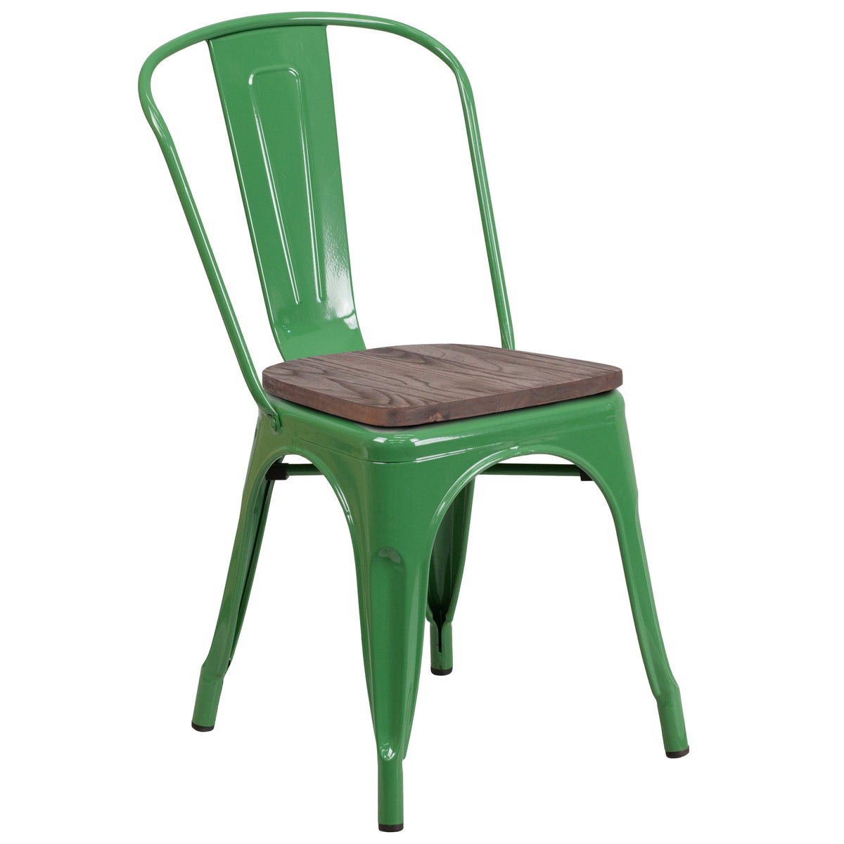 Green |#| Green Metal Stackable Chair with Wood Seat - Restaurant Chair - Bistro Chair