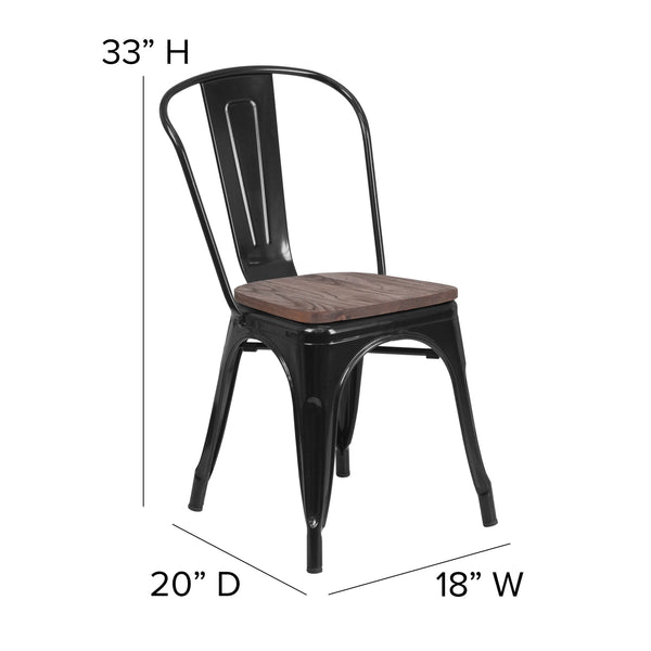 Black |#| Black Metal Stackable Chair with Wood Seat - Restaurant Chair - Bistro Chair