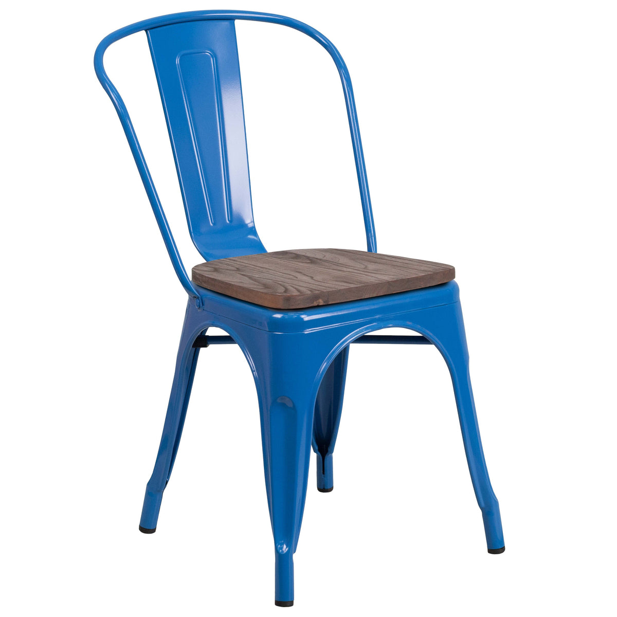 Blue |#| Blue Metal Stackable Chair with Wood Seat - Restaurant Chair - Bistro Chair