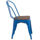 Blue |#| Blue Metal Stackable Chair with Wood Seat - Restaurant Chair - Bistro Chair