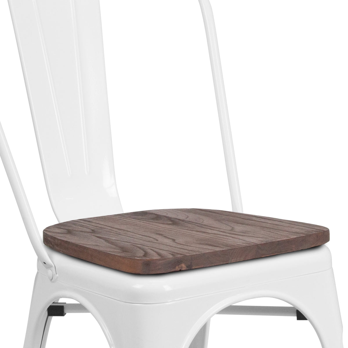 White |#| White Metal Stackable Chair with Wood Seat - Restaurant Chair - Bistro Chair