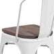 White |#| White Metal Stackable Chair with Wood Seat - Restaurant Chair - Bistro Chair