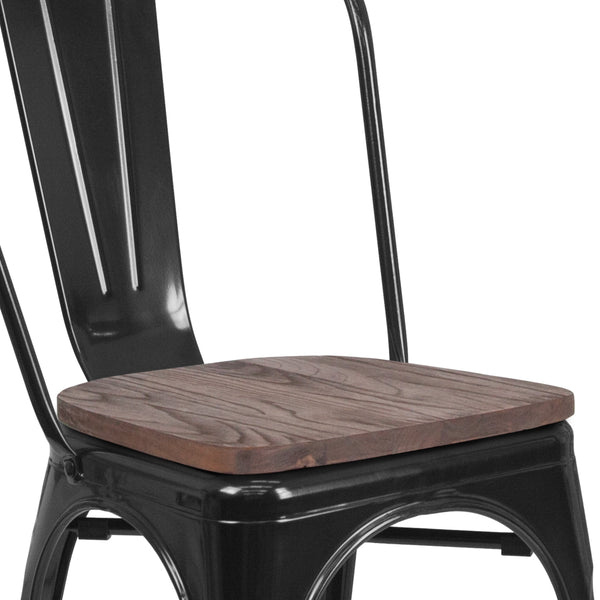 Black |#| Black Metal Stackable Chair with Wood Seat - Restaurant Chair - Bistro Chair