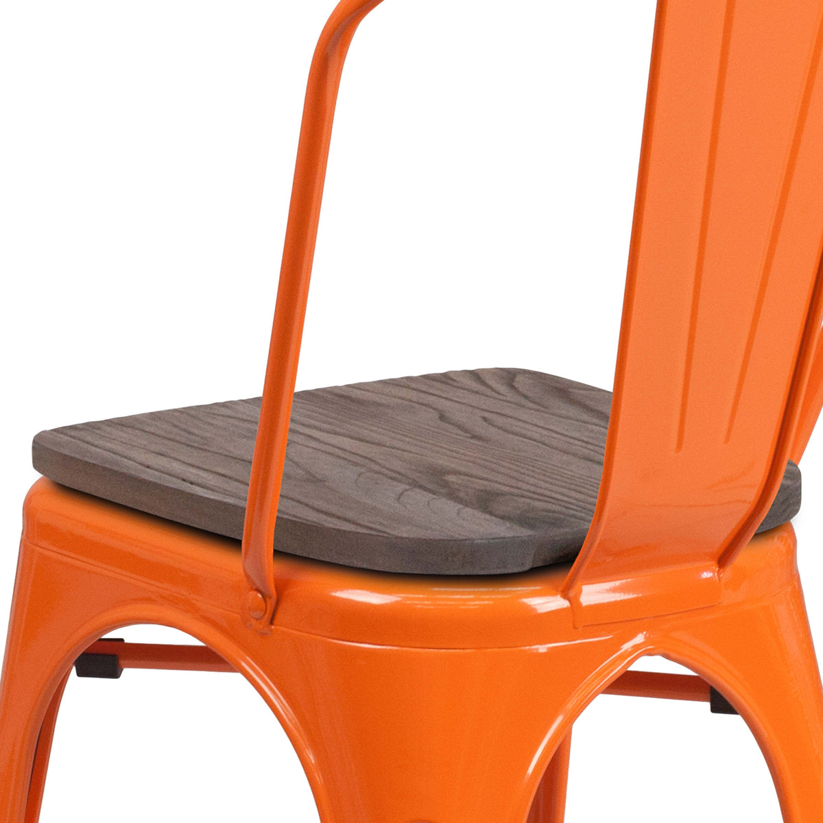 Orange |#| Orange Metal Stackable Chair with Wood Seat - Restaurant Chair - Bistro Chair