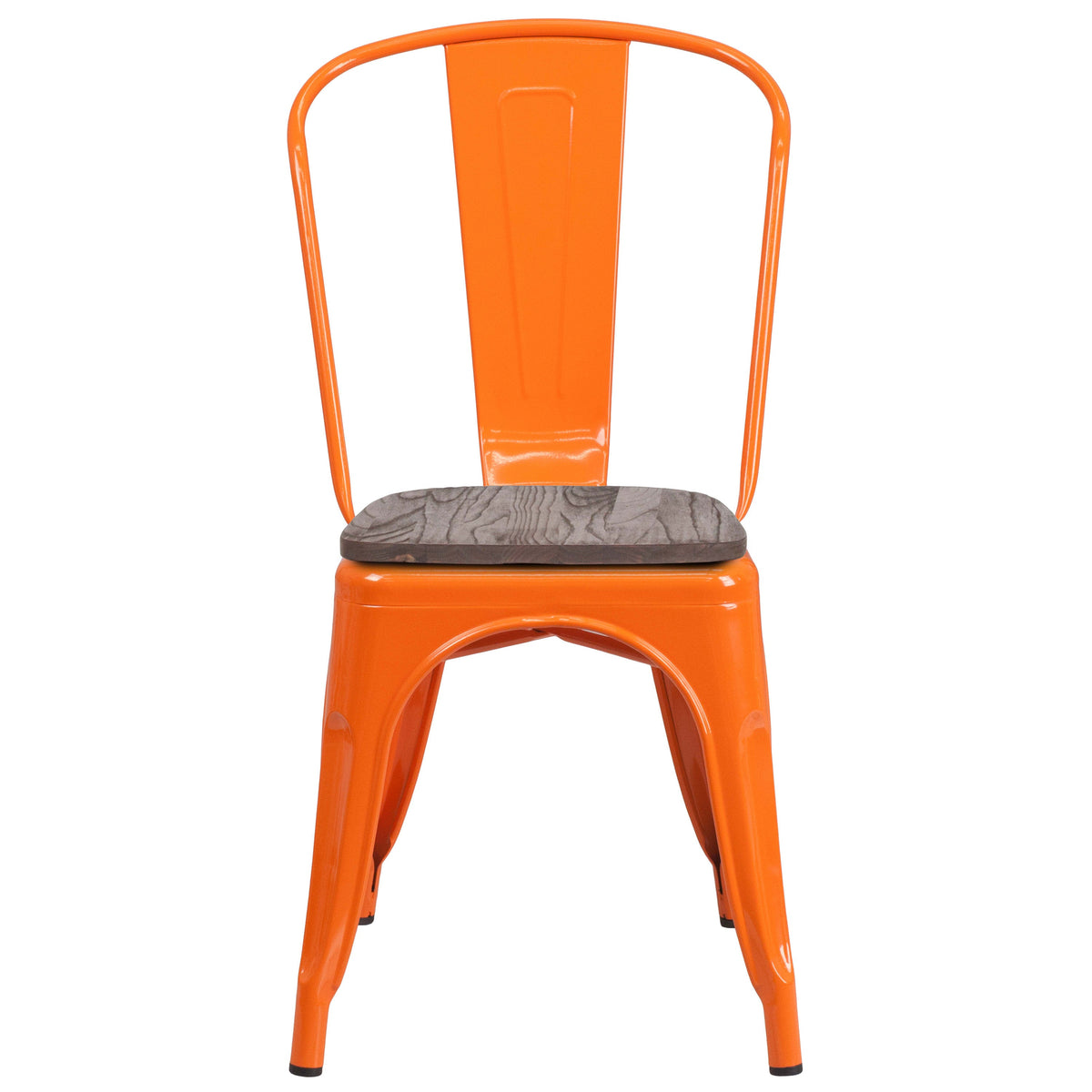 Orange |#| Orange Metal Stackable Chair with Wood Seat - Restaurant Chair - Bistro Chair