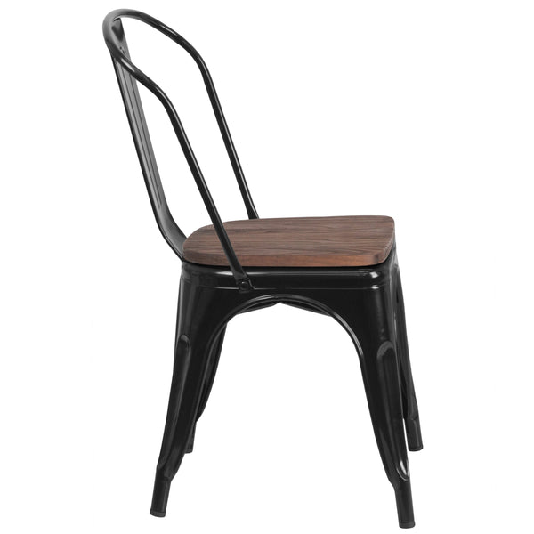 Black |#| Black Metal Stackable Chair with Wood Seat - Restaurant Chair - Bistro Chair