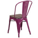 Purple |#| Purple Metal Stackable Chair with Wood Seat - Kitchen Furniture - Café Chair