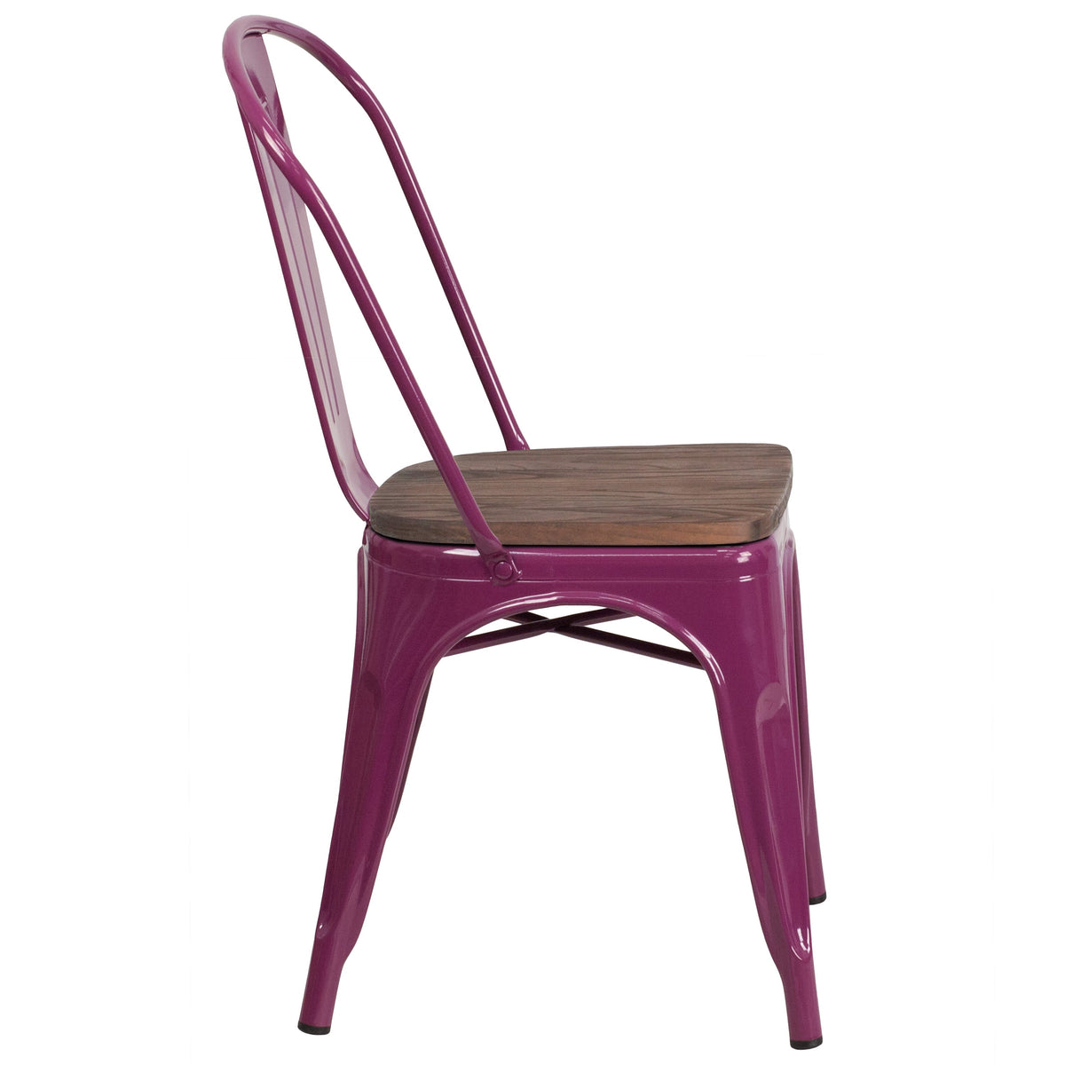 Purple |#| Purple Metal Stackable Chair with Wood Seat - Kitchen Furniture - Café Chair