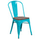 Crystal Teal-Blue |#| Crystal Teal-Blue Metal Stackable Chair with Wood Seat - Kitchen Furniture