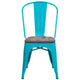 Crystal Teal-Blue |#| Crystal Teal-Blue Metal Stackable Chair with Wood Seat - Kitchen Furniture