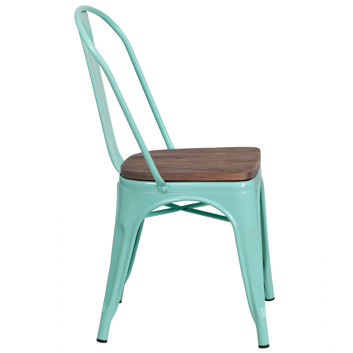 Mint Green |#| Mint Green Metal Stackable Chair with Wood Seat - Kitchen Furniture - Café Chair