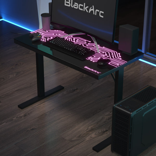 43inch Wide Black Gaming Desk with Remote Controlled LED Circuit Board Pattern Top