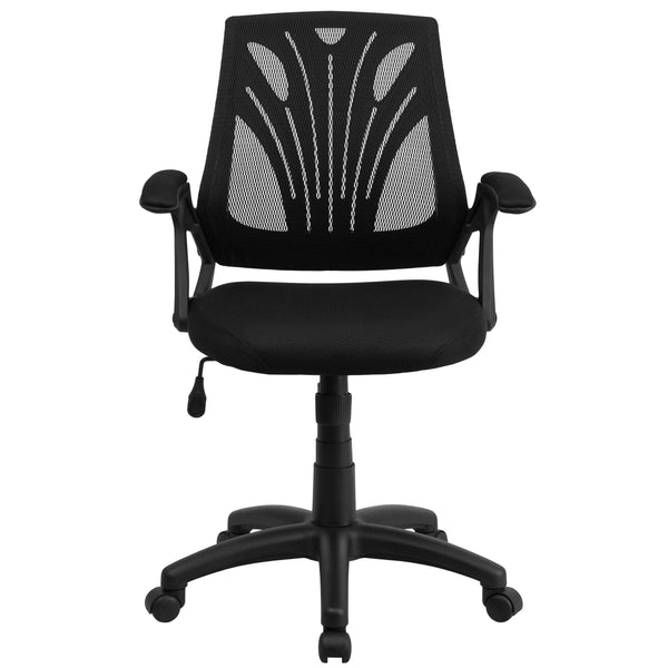 Black Mesh |#| Mid-Back Designer Black Mesh Swivel Task Office Chair with Open Arms