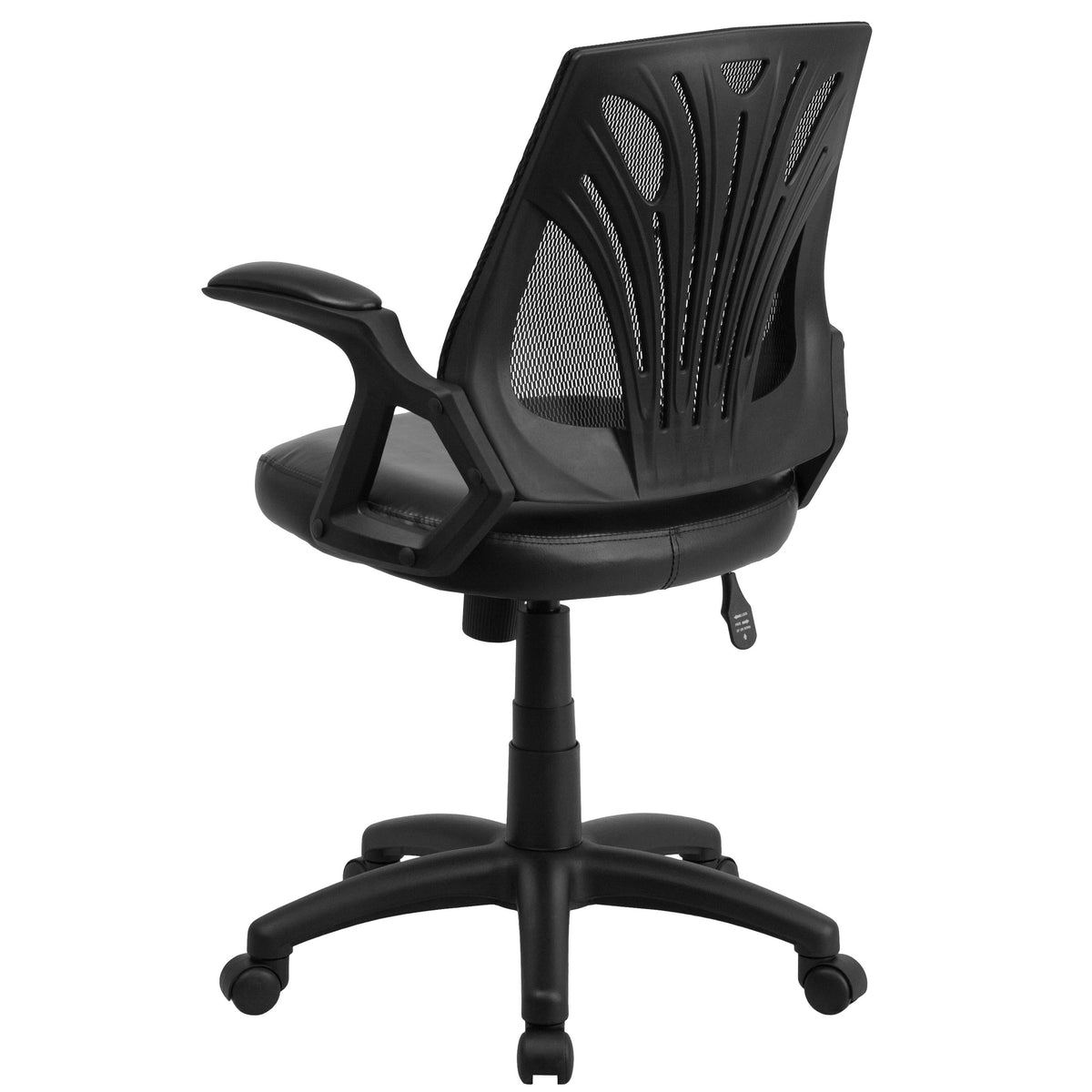 Black Mesh & LeatherSoft |#| Mid-Back Designer Black Mesh Swivel Task Office Chair with LeatherSoft Seat