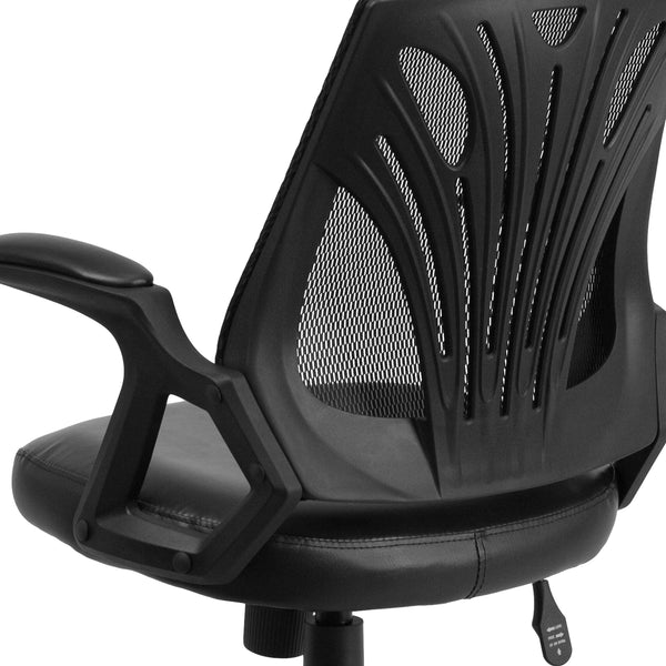 Black Mesh & LeatherSoft |#| Mid-Back Designer Black Mesh Swivel Task Office Chair with LeatherSoft Seat