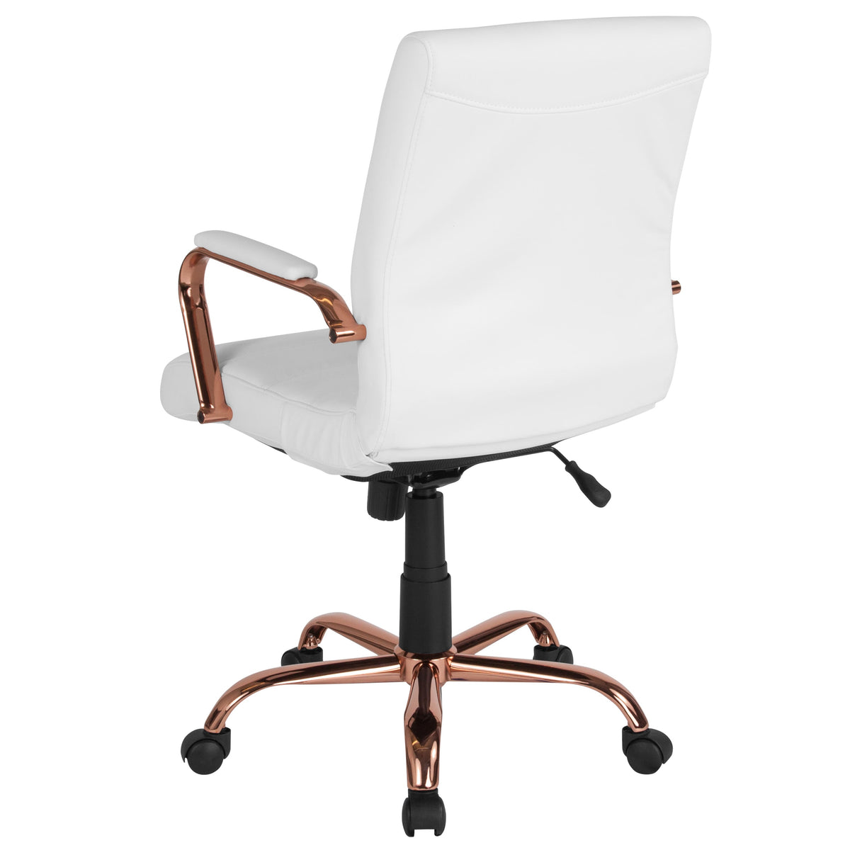 White LeatherSoft/Rose Gold Frame |#| Mid-Back White LeatherSoft Executive Swivel Office Chair - Rose Gold Frame/Arms