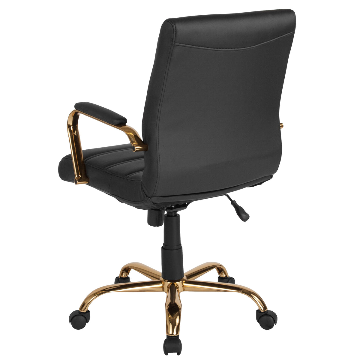 Black LeatherSoft/Gold Frame |#| Mid-Back Black LeatherSoft Executive Swivel Office Chair with Gold Frame/Arms
