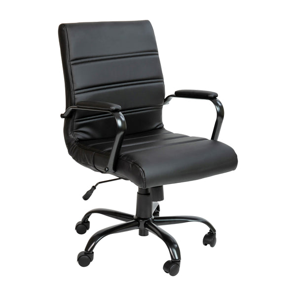 Black LeatherSoft/Black Frame |#| Mid-Back Black LeatherSoft Executive Swivel Office Chair with Black Frame/Arms