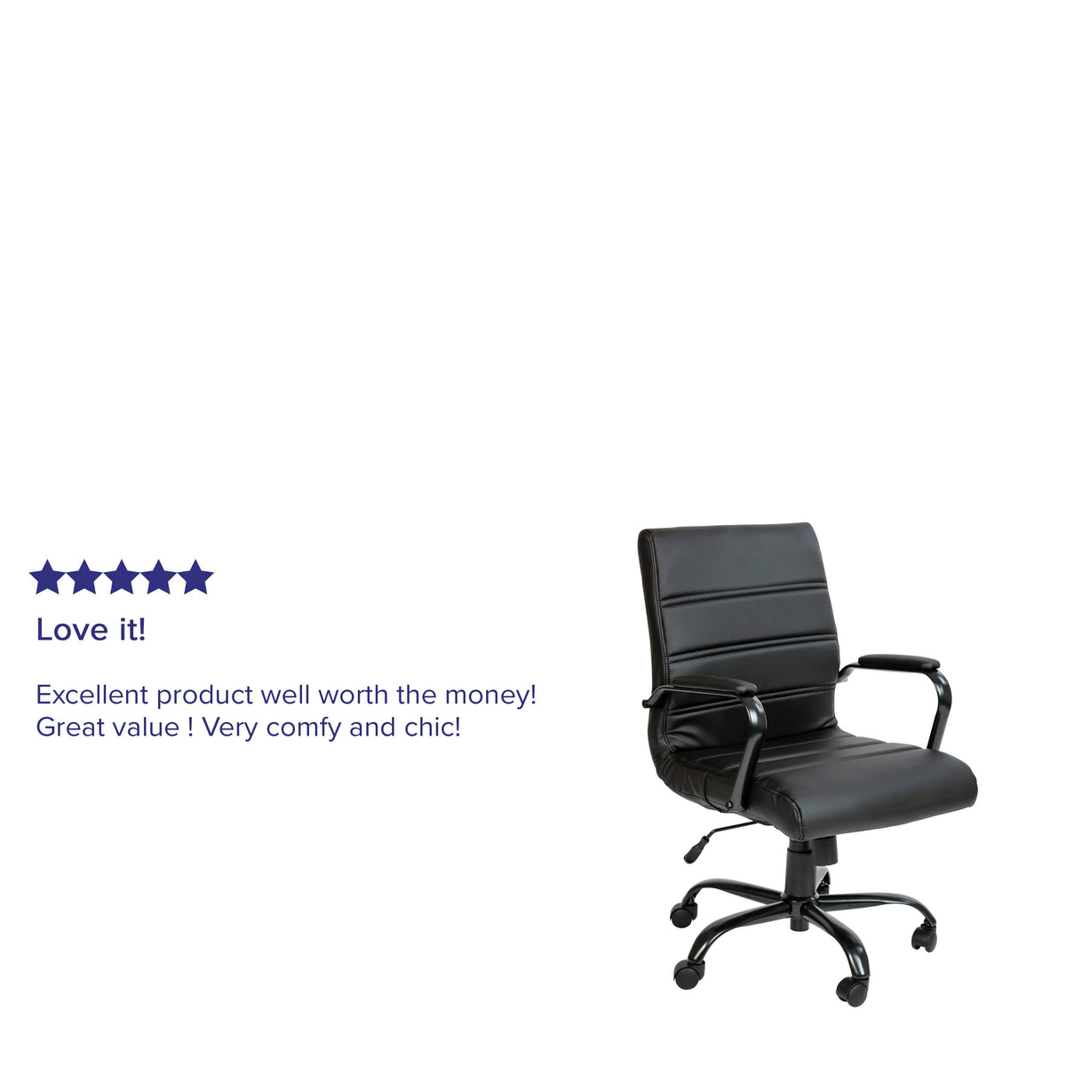 Black LeatherSoft/Black Frame |#| Mid-Back Black LeatherSoft Executive Swivel Office Chair with Black Frame/Arms