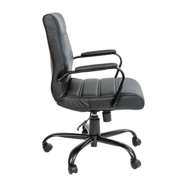 Black LeatherSoft/Black Frame |#| Mid-Back Black LeatherSoft Executive Swivel Office Chair with Black Frame/Arms