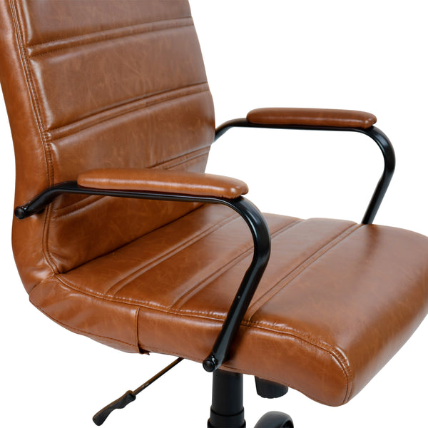 Brown LeatherSoft/Black Frame |#| Mid-Back Brown LeatherSoft Executive Swivel Office Chair with Black Frame/Arms