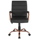 Black LeatherSoft/Rose Gold Frame |#| Mid-Back Black LeatherSoft Executive Swivel Office Chair - Rose Gold Frame/Arms