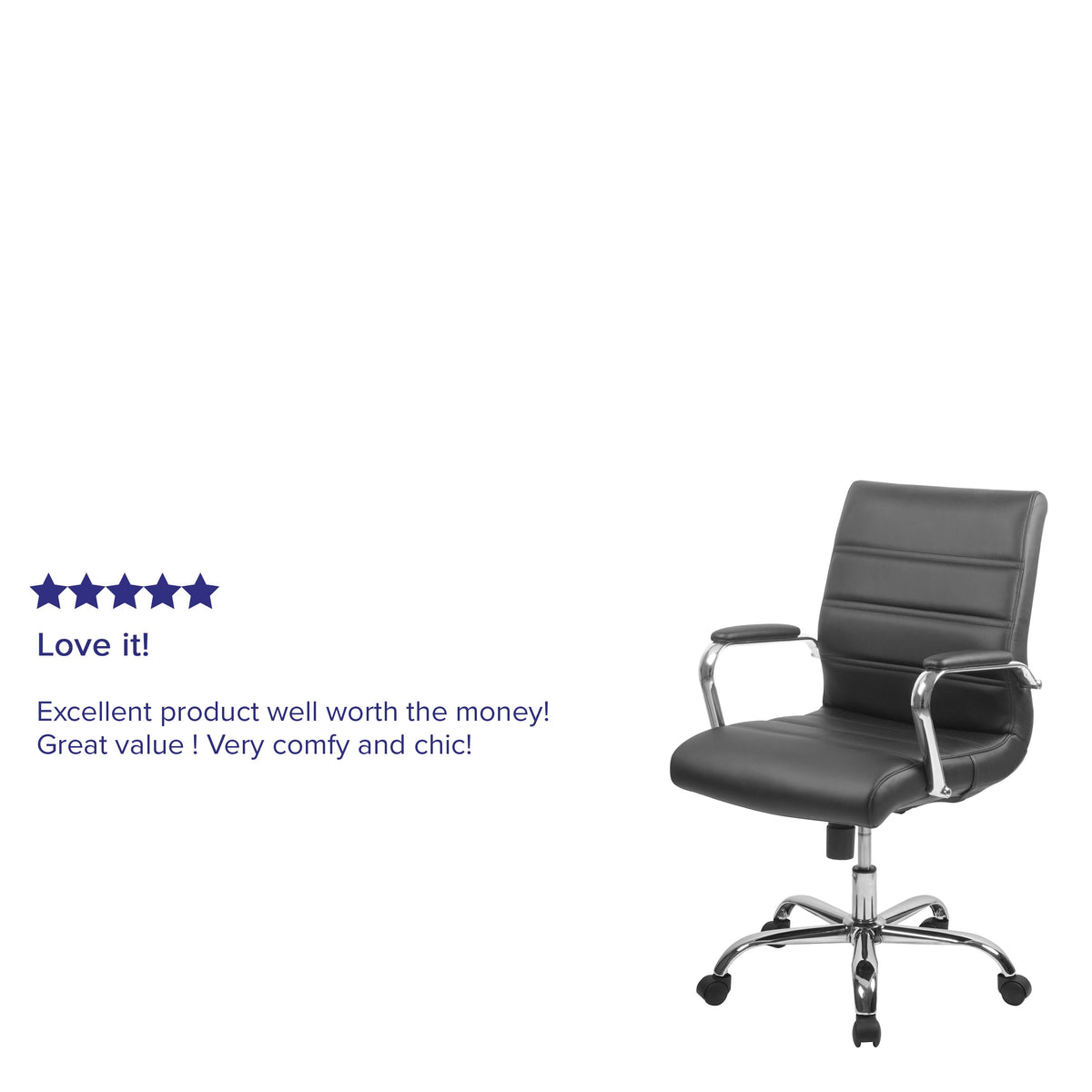 Black LeatherSoft/Chrome Frame |#| Mid-Back Black LeatherSoft Executive Swivel Office Chair with Chrome Frame/Arms