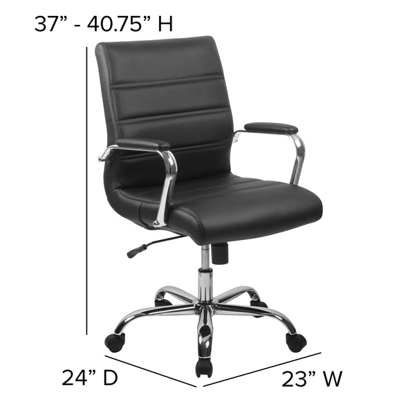 Black LeatherSoft/Chrome Frame |#| Mid-Back Black LeatherSoft Executive Swivel Office Chair with Chrome Frame/Arms