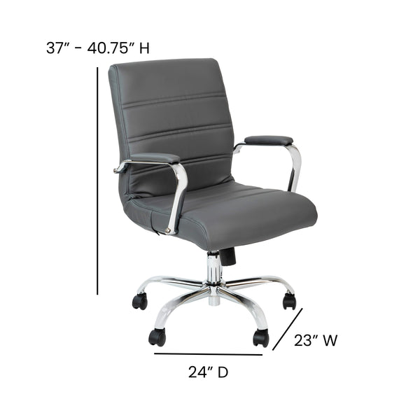 Gray LeatherSoft/Chrome Frame |#| Mid-Back Gray LeatherSoft Executive Swivel Office Chair with Chrome Frame/Arms