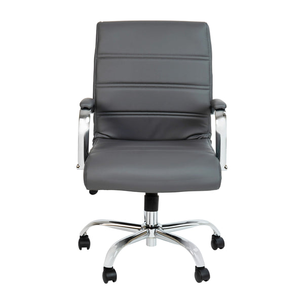 Gray LeatherSoft/Chrome Frame |#| Mid-Back Gray LeatherSoft Executive Swivel Office Chair with Chrome Frame/Arms