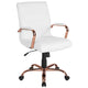 White LeatherSoft/Rose Gold Frame |#| Mid-Back White LeatherSoft Executive Swivel Office Chair - Rose Gold Frame/Arms