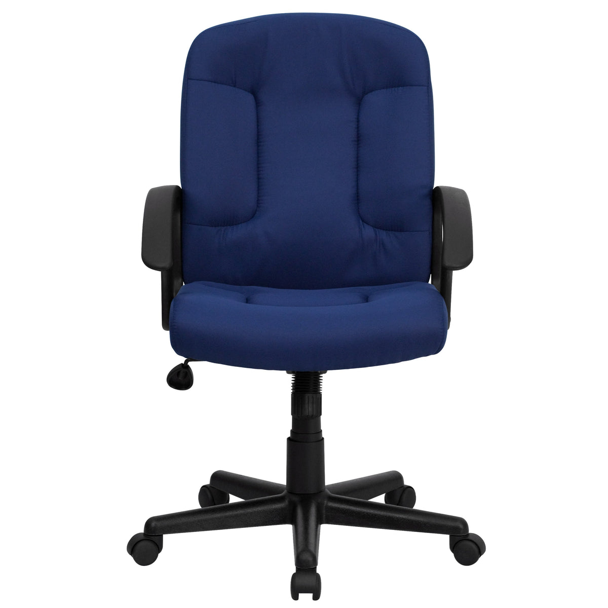 Navy |#| Mid-Back Navy Fabric Executive Swivel Office Chair with Nylon Arms