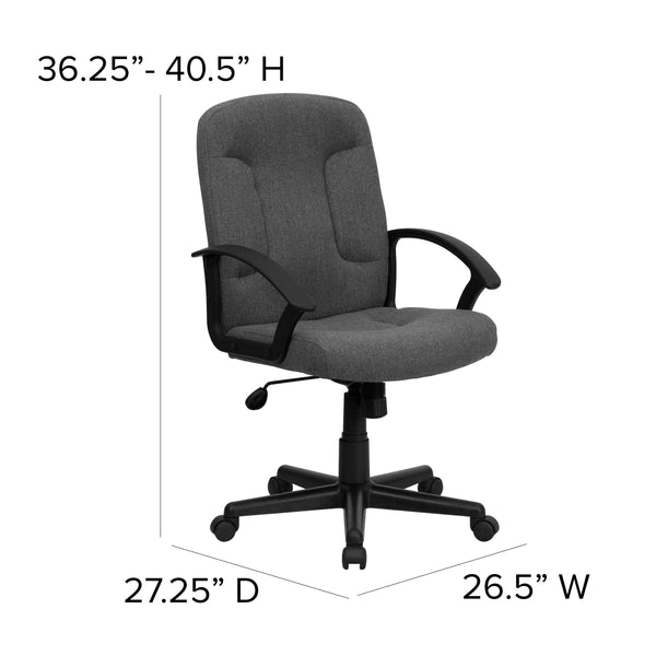 Gray |#| Mid-Back Gray Fabric Executive Swivel Office Chair with Nylon Arms