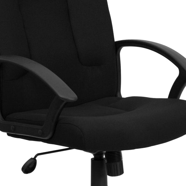 Black |#| Mid-Back Black Fabric Executive Swivel Office Chair with Nylon Arms