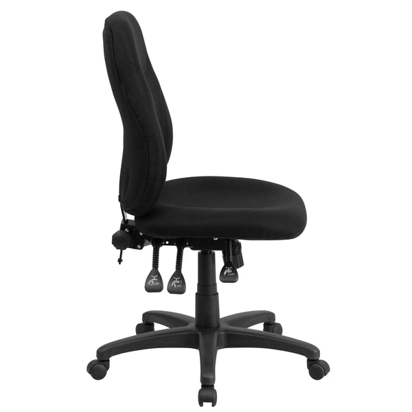 Mid-Back Black Fabric Multifunction Swivel Ergonomic Chair with Back Adjustment