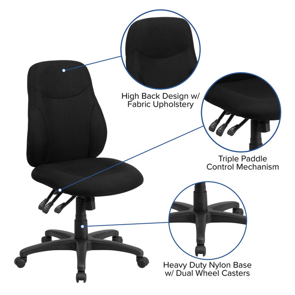 Mid-Back Black Fabric Multifunction Swivel Ergonomic Chair with Back Adjustment