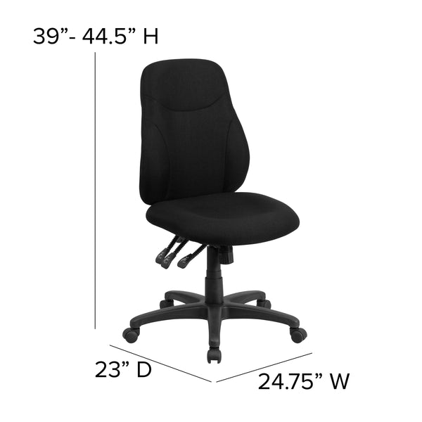 Mid-Back Black Fabric Multifunction Swivel Ergonomic Chair with Back Adjustment